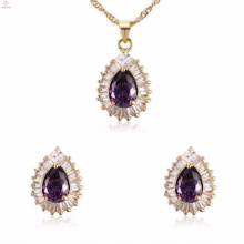 China Wholesale Light Purple Women Cz Crystal Earring Jewelry Sets In Stainless Steel